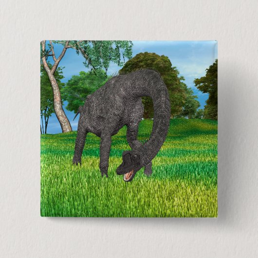 Badge Carré 5 Cm Aventure de dinosaure à long cou dans la jungle (Devant)