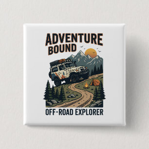 Badge Carré 5 Cm Aventure Rétro Tout-Terrain avec Grincement en Bas