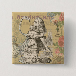 Badge Carré 5 Cm Aventures d'Alice au pays des merveilles Flamant C