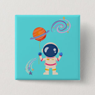 Badge Carré 5 Cm Aventures de dessins animés Spaceman.