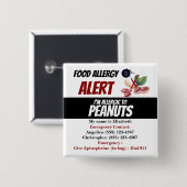 Badge Carré 5 Cm Avertissement d'alerte d'allergie aux aliments pou (Devant & derrière)