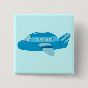Badge Carré 5 Cm Avion bleu