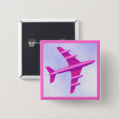 Badge Carré 5 Cm Avion rose (Devant & derrière)