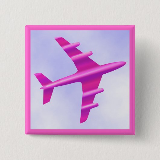 Badge Carré 5 Cm Avion rose (Devant)