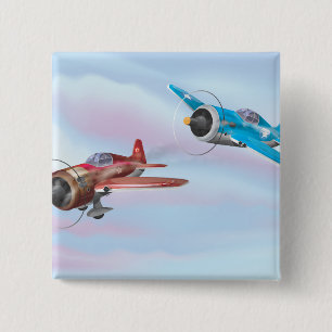 Badge Carré 5 Cm Avions de chasse de la Seconde Guerre mondiale