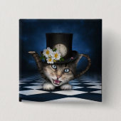 Badge Carré 5 Cm Awesome Mad Hatter Teapot Chat Conception Whimsica (Devant)