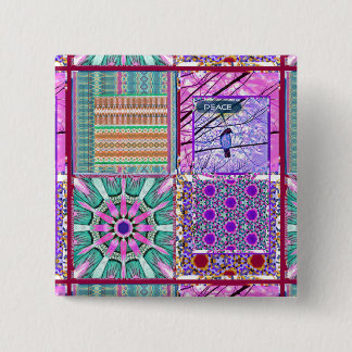 Badge Carré 5 Cm Azulejos Carreaux géométriques avec Oiseau de Paix