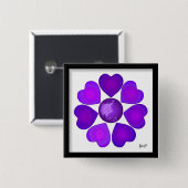 Badge Carré 5 Cm B&W Purple Hearts Beating (Devant & derrière)