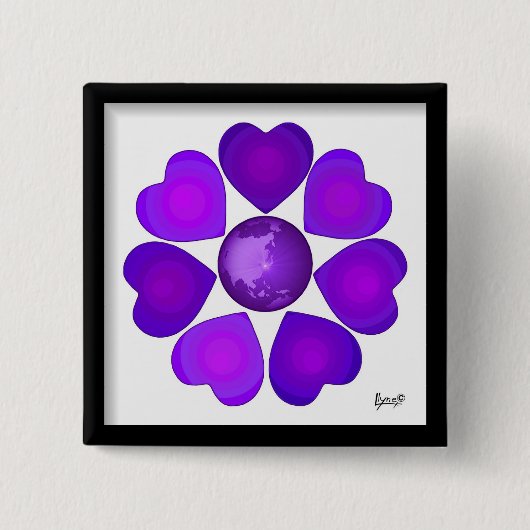 Badge Carré 5 Cm B&W Purple Hearts Beating (Devant)