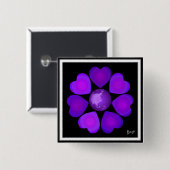 Badge Carré 5 Cm B&W Purple Hearts Beating (Devant & derrière)