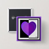 Badge Carré 5 Cm B&W Purple Hearts Beating (Devant & derrière)