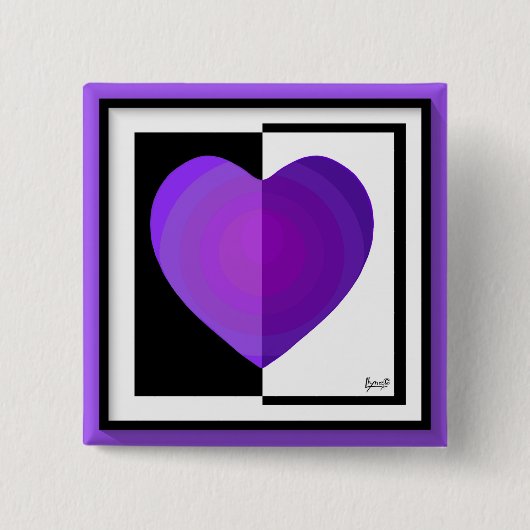 Badge Carré 5 Cm B&W Purple Hearts Beating (Devant)