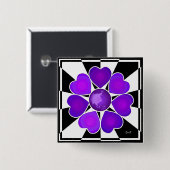 Badge Carré 5 Cm B&W Purple Hearts Beating (Devant & derrière)