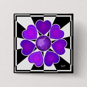 Badge Carré 5 Cm B&W Purple Hearts Beating