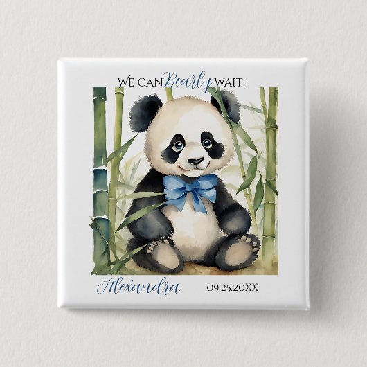 Badge Carré 5 Cm Baby shower bébé Panda Bear Boy (Devant)