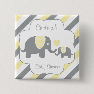 Badge Carré 5 Cm Baby shower des éléphants blancs, jaunes et gris