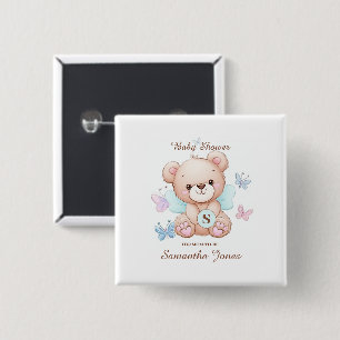 Badge Carré 5 Cm Baby shower d'ours personnalisé