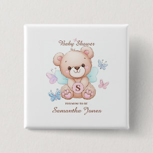Badge Carré 5 Cm Baby shower d'ours personnalisé