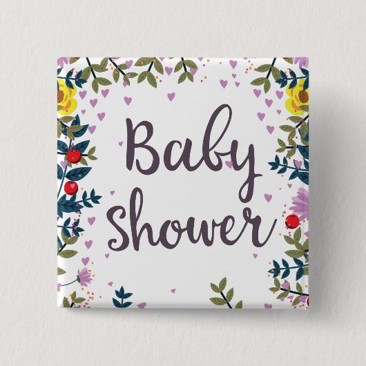 Badge Carré 5 Cm Baby shower Floral Invitation (Devant)