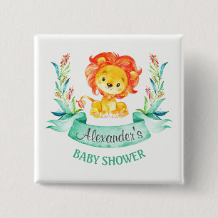 Badge Carré 5 Cm Baby shower Lion aquarelle