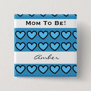 Badge Carré 5 Cm Baby shower pour les coeurs bleus modernes A06 de