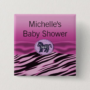 Badge Carré 5 Cm Baby shower rose et noir de parties scintillantes