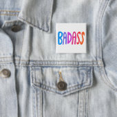 Badge Carré 5 Cm BADASS Colorful Fun Cool Handlettering (En situation)