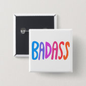 Badge Carré 5 Cm BADASS Colorful Fun Cool Handlettering (Devant & derrière)