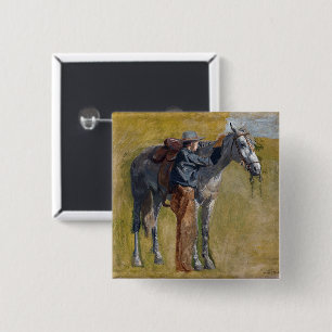 Badge Carré 5 Cm Badlands américains : Vieux West Cowboy avec cheva