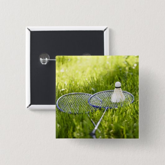Badge Carré 5 Cm Badminton prêt à aller (Devant & derrière)