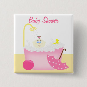 Badge Carré 5 Cm Baignoire Soudaine Bébé Rose Douche Pin