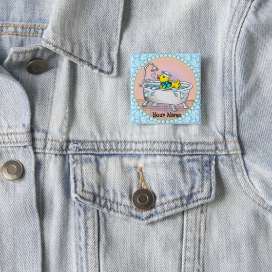 Badge Carré 5 Cm Bain à canard en caoutchouc (En situation)