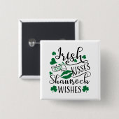 Badge Carré 5 Cm Baisers irlandais et souhaits Shamrocks (Devant & derrière)