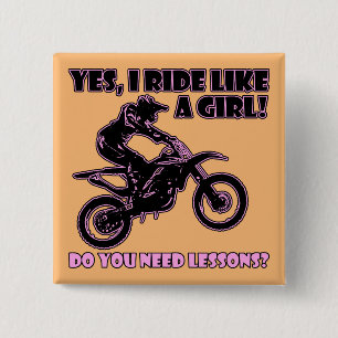 Badge Carré 5 Cm Balade Comme Une Fille Motocross Dirt Bikes Bouton