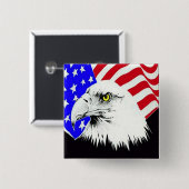 Badge Carré 5 Cm Bald Eagle and American Flag (Devant & derrière)