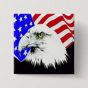 Badge Carré 5 Cm Bald Eagle and American Flag