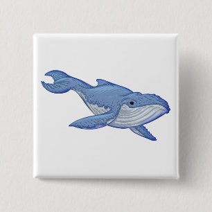Badge Carré 5 Cm Baleine bleue espiègle