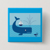 Badge Carré 5 Cm Baleine nautique et voilier Océan Blue Sea (Devant)