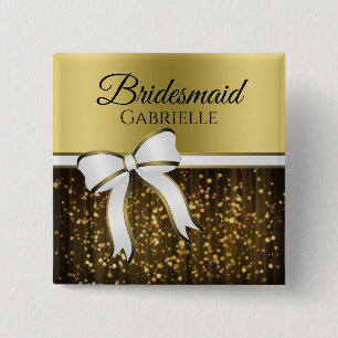 Badge Carré 5 Cm Balise de nom du Mariage Bridesmaid White & Gold