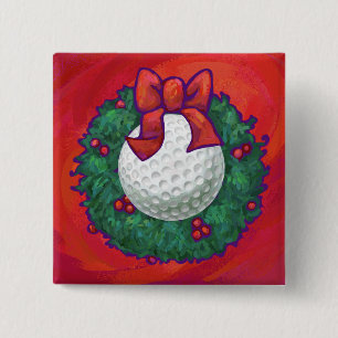 Badge Carré 5 Cm Ball de golf Fer de Noël en rouge