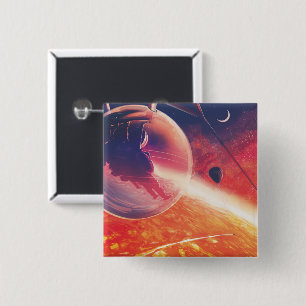 Badge Carré 5 Cm Ballon à air chaud extrême sur un paysage infernal