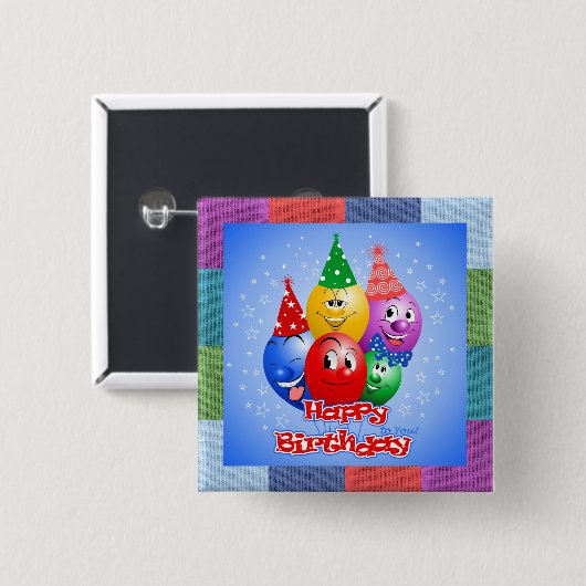 Badge Carré 5 Cm Ballons d'anniversaire joyeux (Devant & derrière)