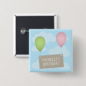 Badge Carré 5 Cm Ballons et étiquette Bouton d'anniversaire (Devant & derrière)