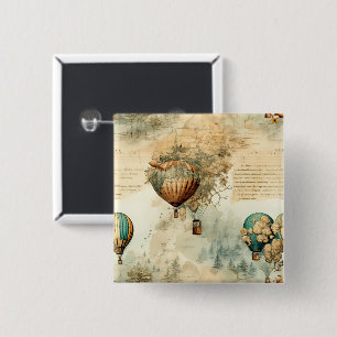 Badge Carré 5 Cm Balloon vintage à air chaud dans un paysage serein