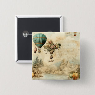 Badge Carré 5 Cm Balloon vintage à air chaud dans un paysage serein