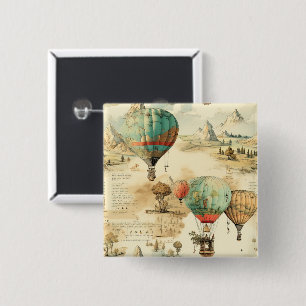 Badge Carré 5 Cm Balloon vintage à air chaud dans un paysage serein