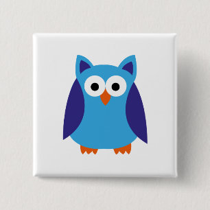 Badge Carré 5 Cm Bande dessinée bleue de hibou