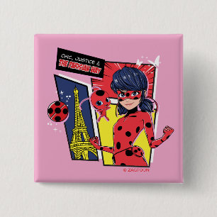 Badge Carré 5 Cm Bande dessinée Miraculaire Ladybug Parisienne