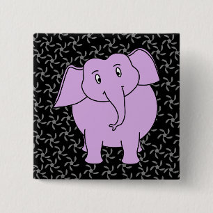 Badge Carré 5 Cm Bande dessinée pourpre d'éléphant. Fond floral