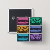 Badge Carré 5 Cm Bandes de cassettes colorées rétro (Devant & derrière)